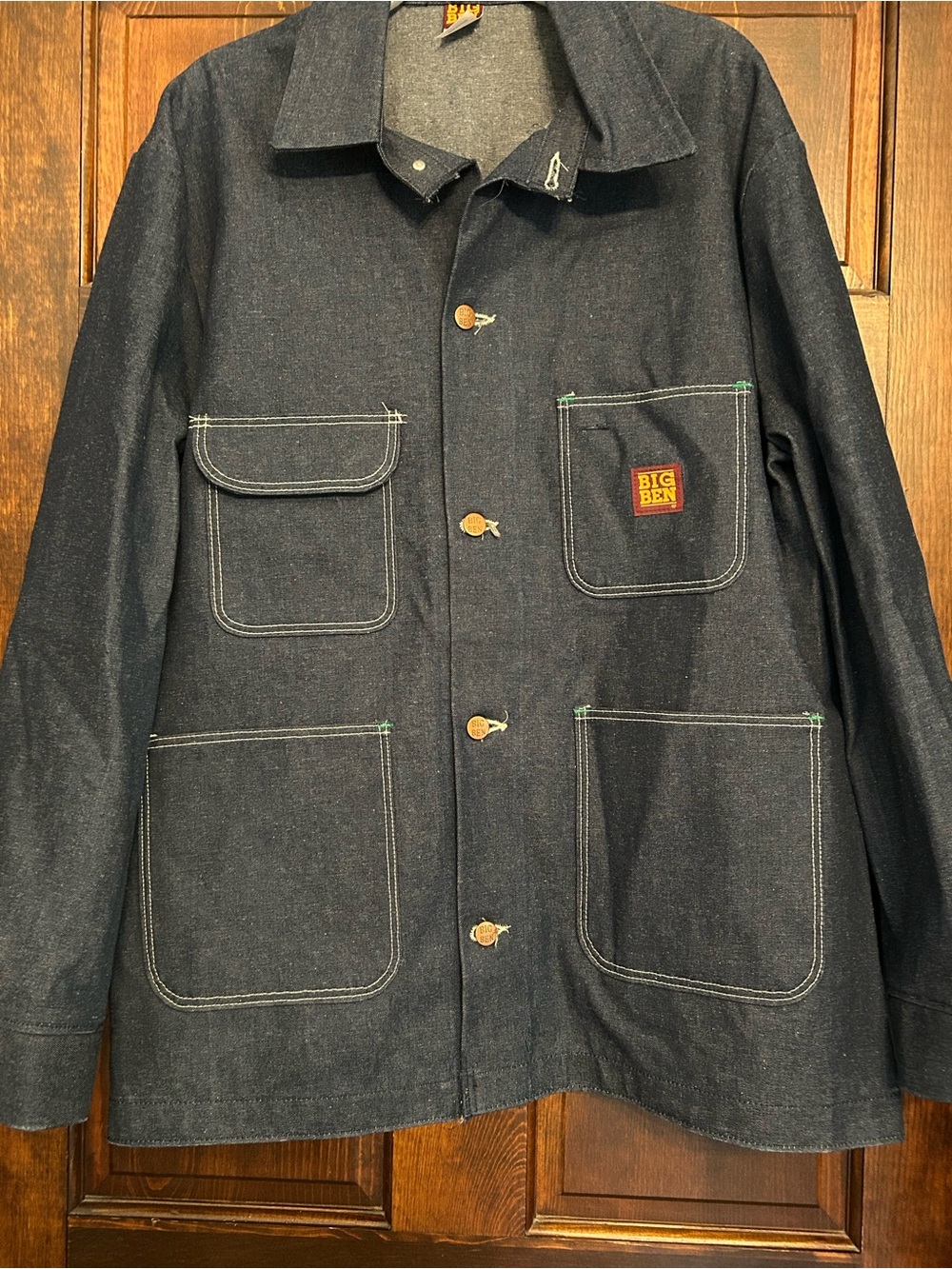Vtg Big Ben Denim Chore Jacket Men 46 Blue Long Sleeve Unlined Button Front
